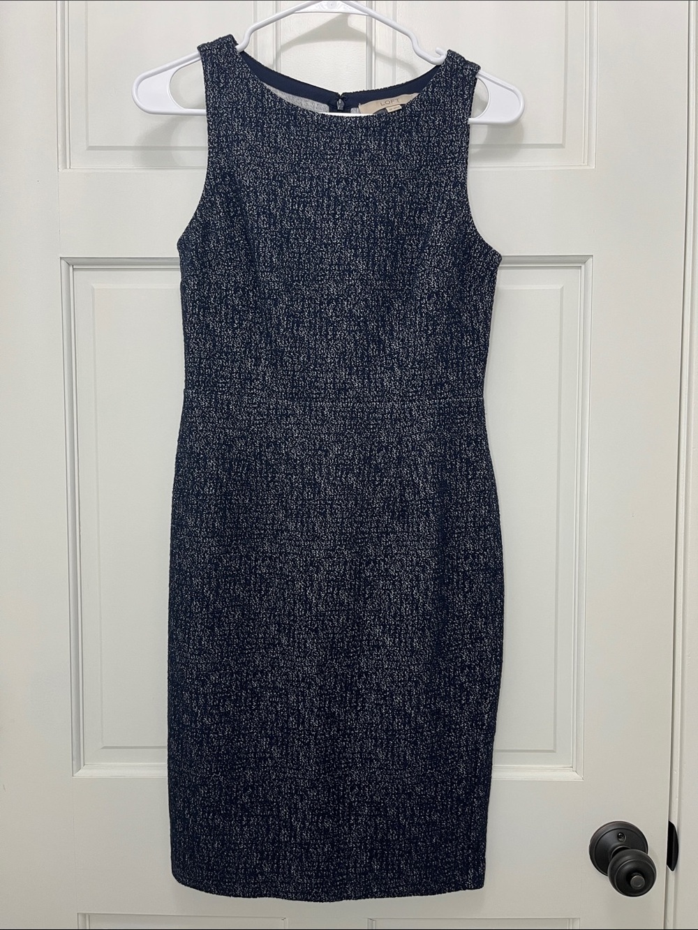 Loft Size 0P Heathered Navy Sleeveless Sheath Midi Length Dress